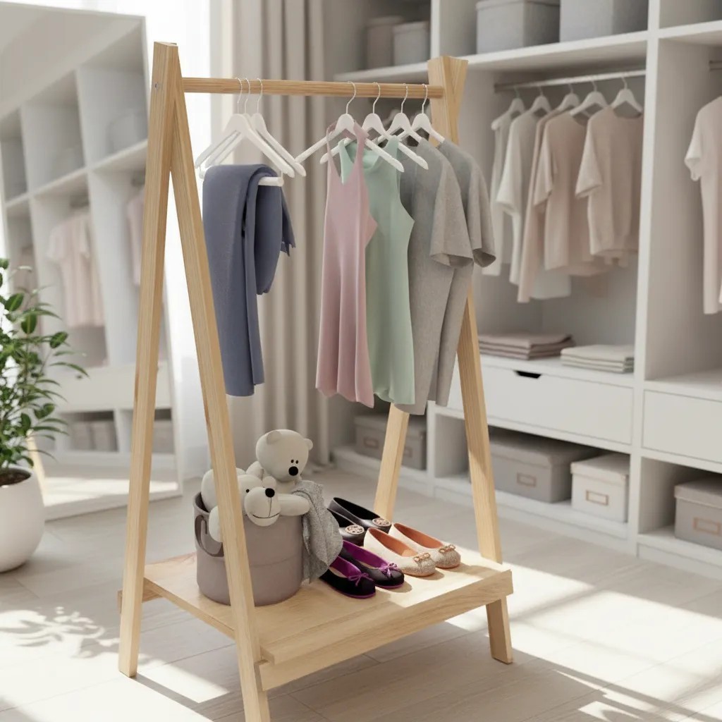 Arara Infantil Montessoriana Grande Madeira Rústica Cabideiro Roupas Criança Organizador Quarto Baby Decoração