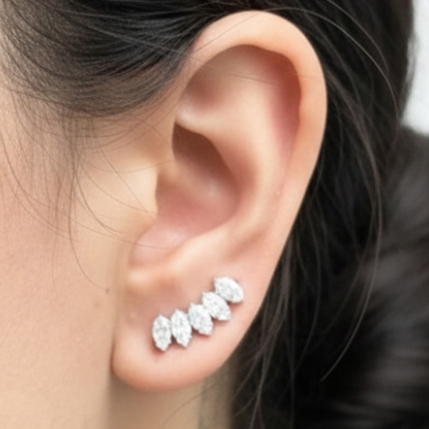 Brinco Ear Cuff Navetes Delicado Banhado a Prata 925 Zircônia Festa Formatura Casamento Madrinha Debutante