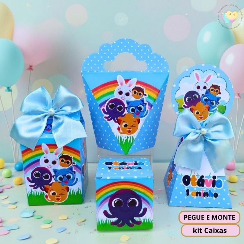 PEGUE E MONTE- kit caixas Bolofofos Azul -Menino Personalizados - Lembrancinha - Festa Infantil - Aniversário- Decoração