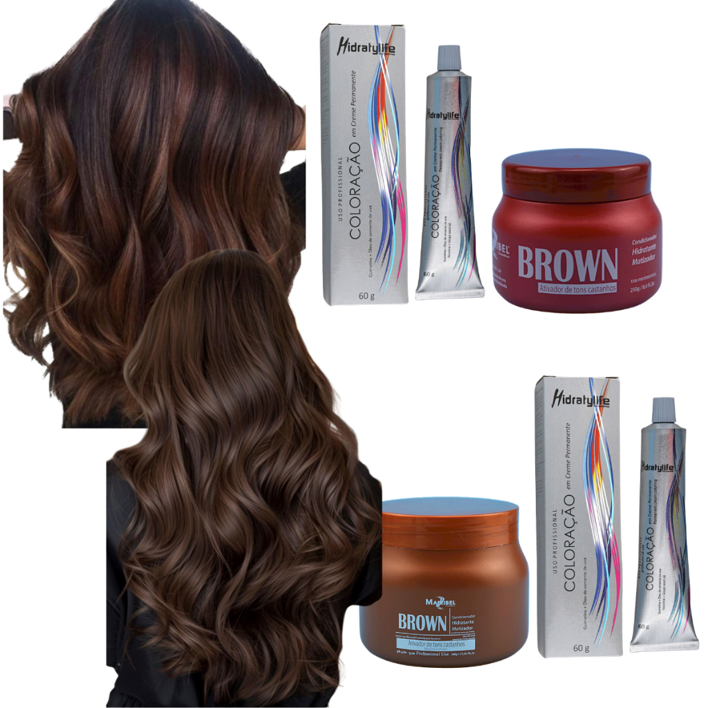 Kit Tinta Mairibel 4.77 Castanho Marrom Intenso + Matizador Brown | Cor Viva por Mais Tempo