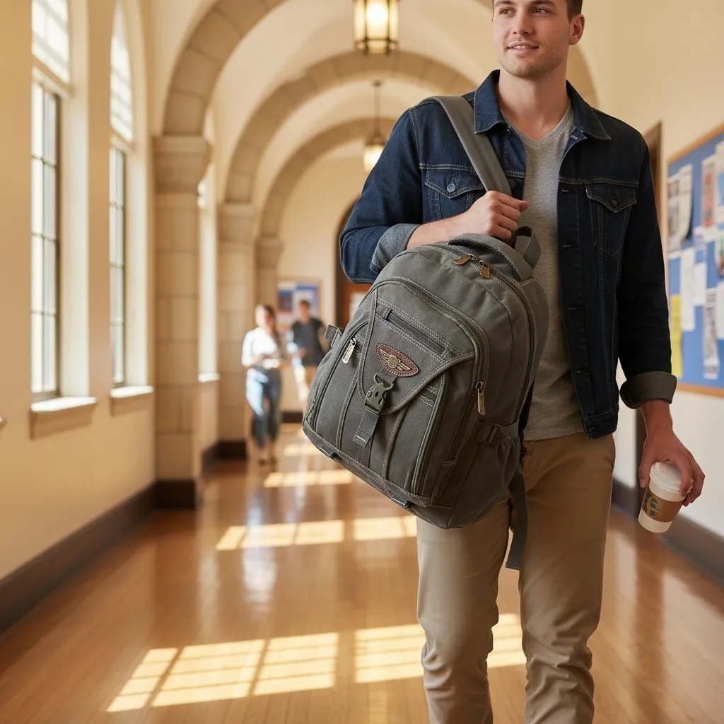 Mochila Reforçada de Lona Durável Decorada Com Espaço para Notebook