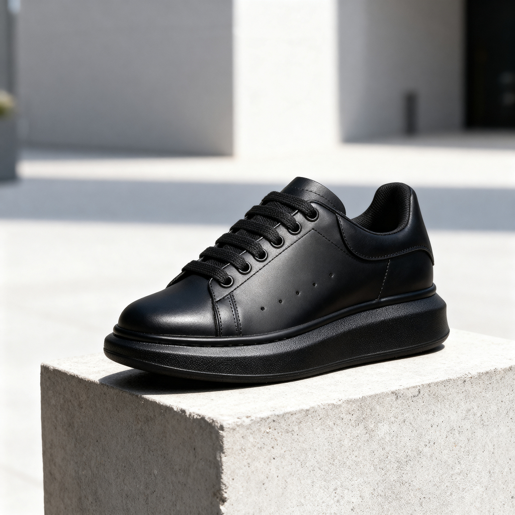 Tênis Feminino Preto Plataforma Sola Media Chunky Couro Sintético Luxo Blogueira Confortável Estiloso Casual Elegante