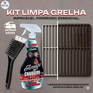Kit Limpa Grelha  Amigo do Churras 500ml + Escova de Aço Remove Gordura Incrustada em Oferta na Shopee