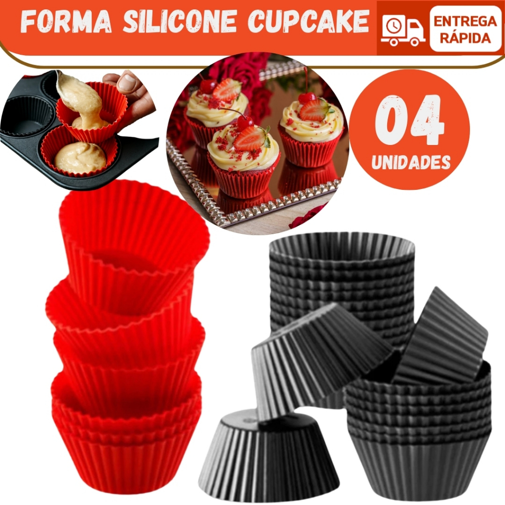 KIT Forma Cupcake Silicone Forno Cozinha Buffet em Oferta na Shopee