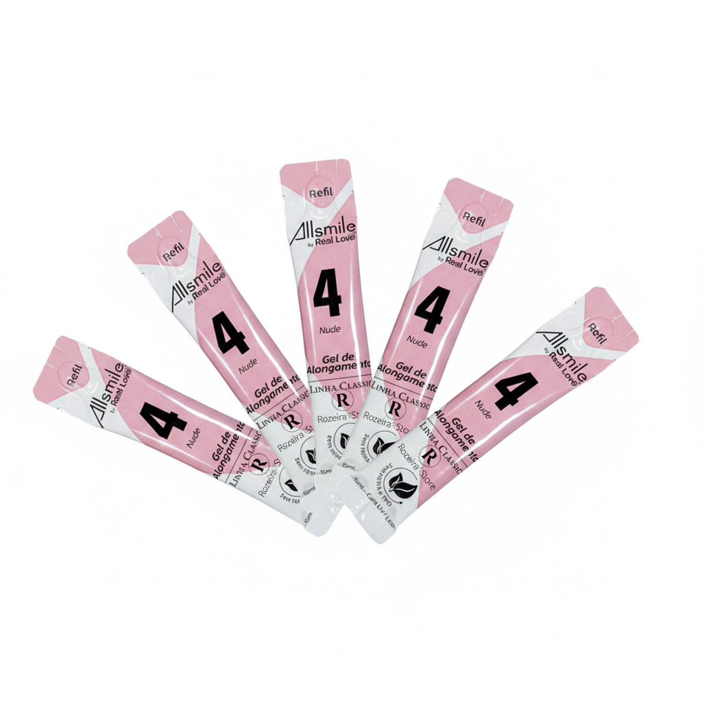 Kit 5 Refil Gel 4 Nude Linha Classic All Smile Real Love para Unhas 15ml