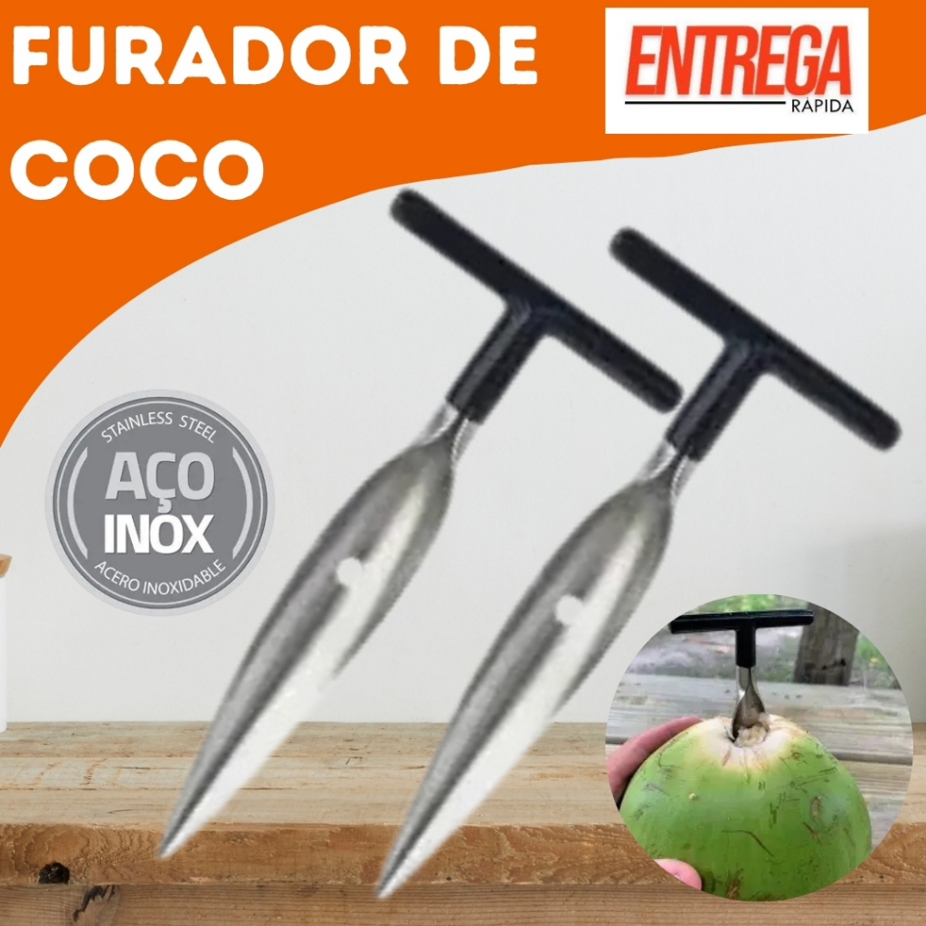 Furador Abridor de Coco Aço Inox Fura Coco  Bar Restaurante Praia Casa Cozinha