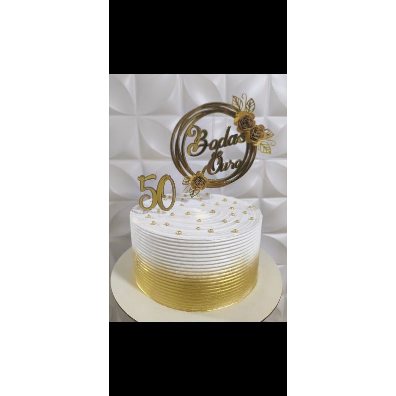 Topo/ Topper de bolo Bodas de Ouro dourado