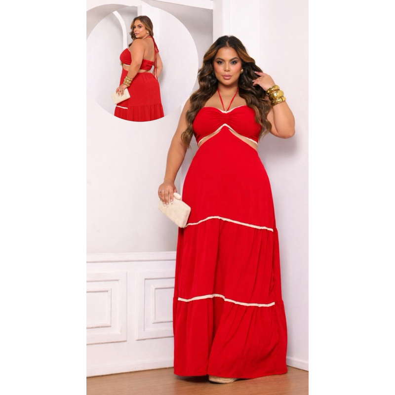 Vestido Longo Elegante Plus Size Dunas com Ajuste em Lastex em Oferta na Shopee