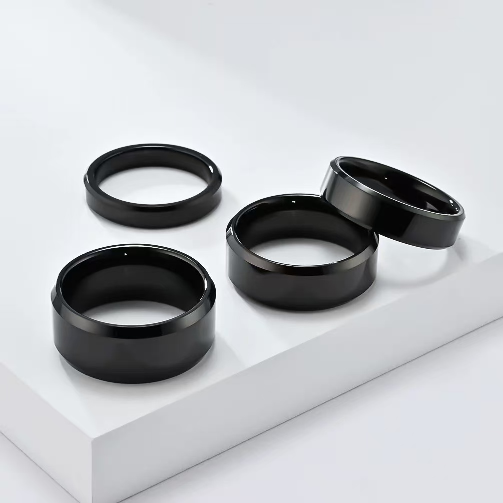 Anel Masculino Preto Unissex Aliança Chanfrada Aço Inoxidável 4mm 6mm Inox em Oferta na Shopee