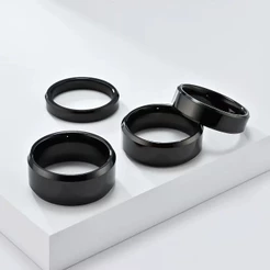 Anel Masculino Preto Unissex Aliança Chanfrada Aço Inoxidável 4mm 6mm Inox