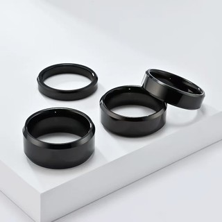 Anel Masculino Preto Unissex Aliança Chanfrada Aço Inoxidável 4mm 6mm Inox