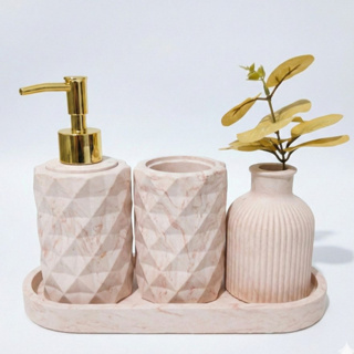 Kit Lavabo Banheiro Luxo 4 Peças Com Bandeja - Gesso Impermeabilizado Resistente À Água Premium em Oferta na Shopee