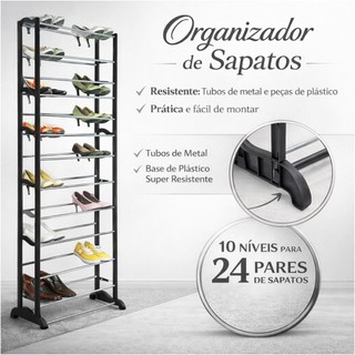 Sapateira Vertical 30 Pares 10 Prateleiras Estrutura de Metal Plástico Resistente Sapateira Compacta