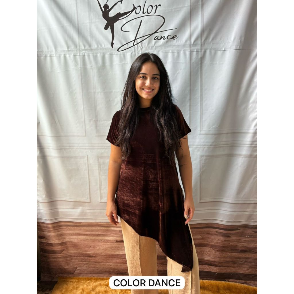 Bata Feminina de Dança Profética Gospel Veludo Marrom Luxo em Oferta na Shopee