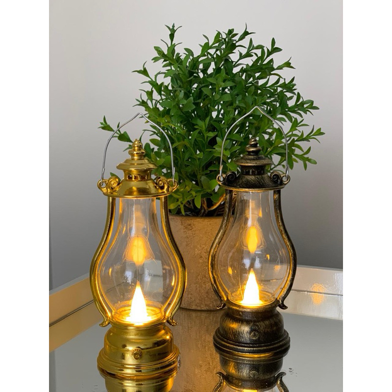 Lanterna Decorativa Lampião Retro de Led Luminária 15cm Enfeite Decoração Vela