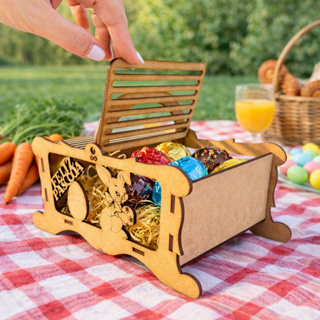 Cesto de Páscoa em MDF Infantil / Caixa de lembrancinha Feliz Páscoa / Cesto de Piquenique em Oferta na Shopee