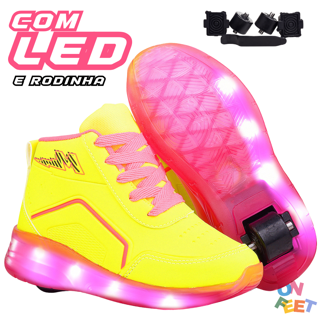 Tênis Infantil de Rodinha com Luzes LED Cano Alto Ajuste em Cadarço - Minipé