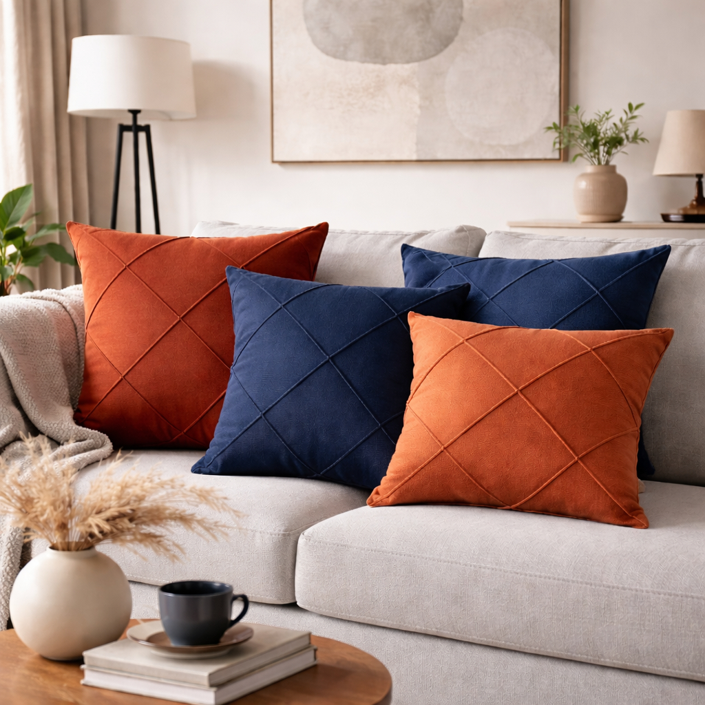 Kit 4 Capas de Almofadas 45x45cm  Drapeadas Decoração Sala e Quarto Suede toque Macio. em Oferta na Shopee