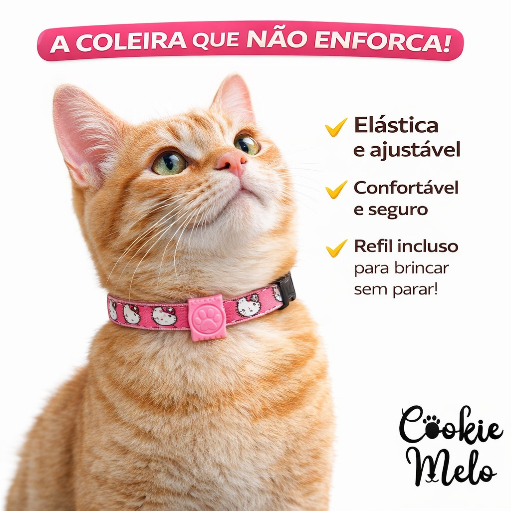 Coleira Para Gatos Hello Kitty Nylon Cachorro Femea Tamanho Regulável Antienforcamento