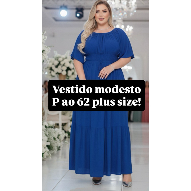 Vestido Evangélico longo festa luxo casamento batizado chá de bebê formatura plus size ate o 62 elegante