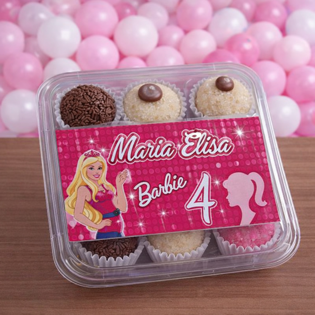 Rótulos adesivo para marmitinha BARBIE/ Marmitinha bolo e três docinhos