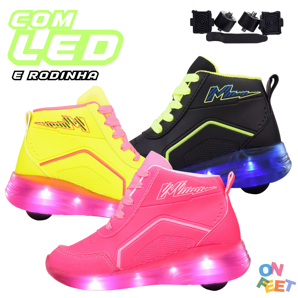 Tênis Infantil de Rodinha com Luzes Led Confortável e Ajuste em Cadarço - Minipé