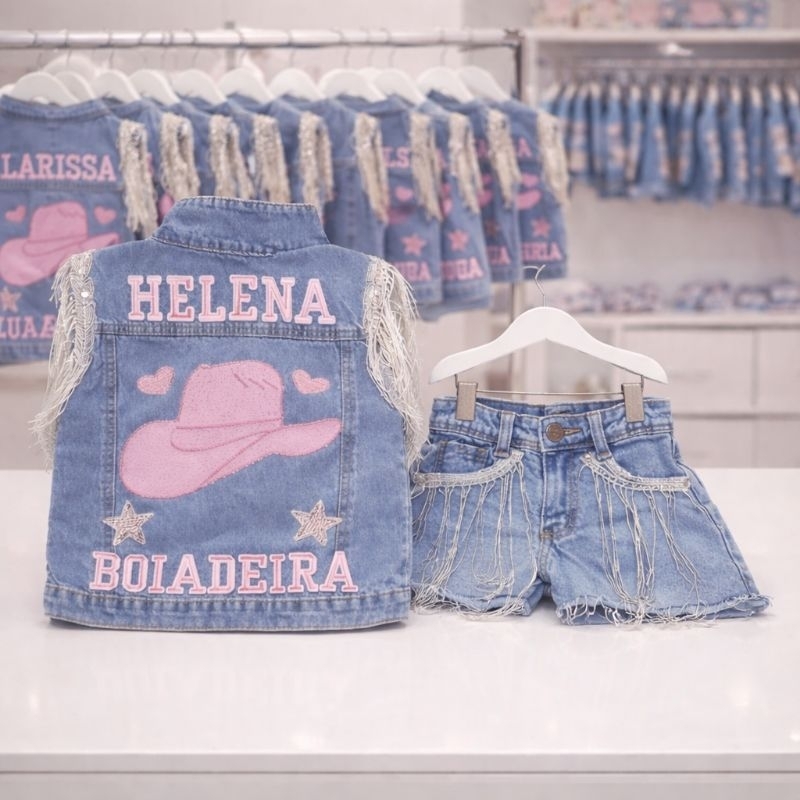 Conjunto Boiadeira Colete Ana Castela Personalizado com nome.