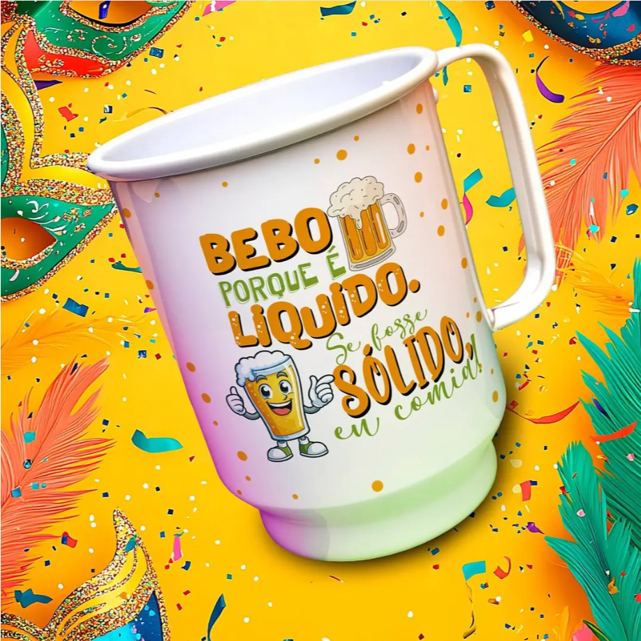 Caneca Personalizada Alumínio Branco 600ml Tema Carnaval, Churrasco e Folia