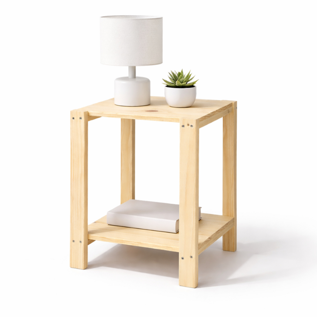 Mesa de Cabeceira Decoracao Quarto Madeira 2 Prateleiras 50x35cm