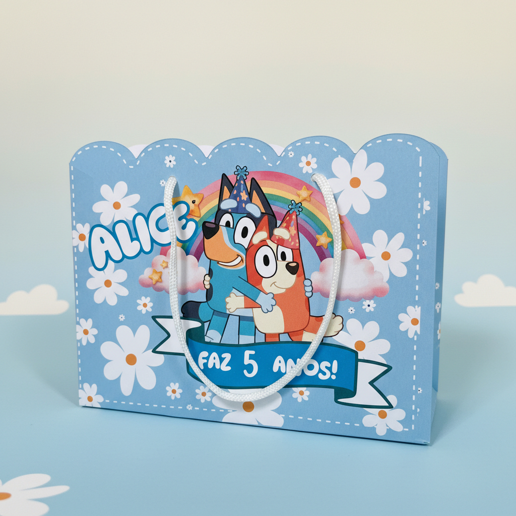 Kit 10 Sacolinhas Nuvem Bluey Personalizada Lembrancinha Festa Infantil Pegue e Monte Com Alça com trava