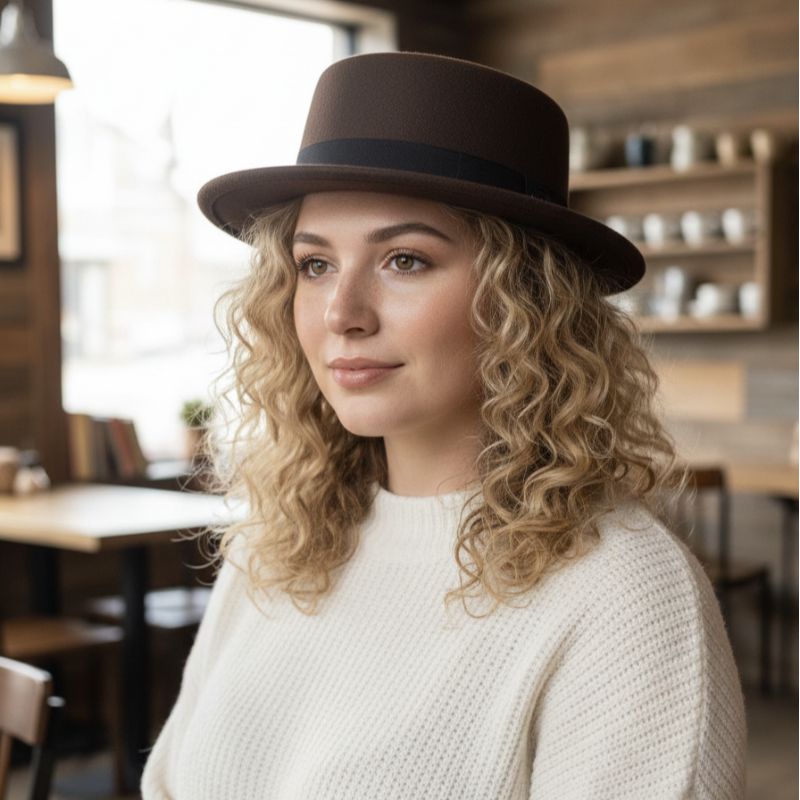 Chapéu Pork Pie Marrom de Feltro Unissex