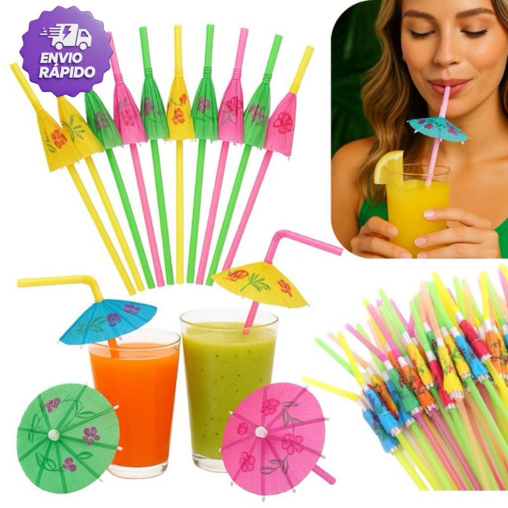 Kit 24/48/60 Unidades - Canudo Guarda Chuva Descartável Para Drinks em Oferta na Shopee