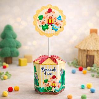CENTRO DE MESA SEXTAVADO OS 3 PORQUINHOS PERSONALIZADOS EM DIVERSOS TEMAS