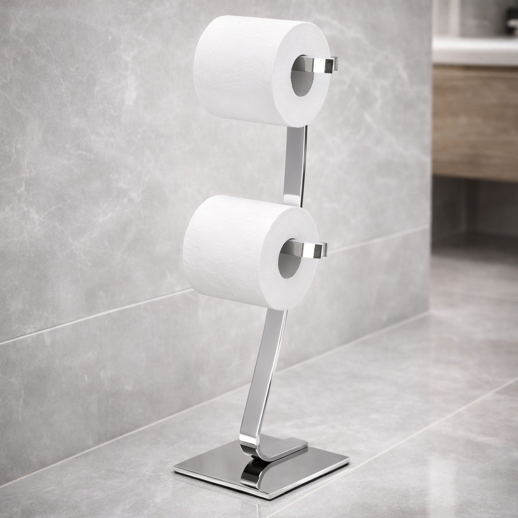 Porta Papel Higiênico Papeleira De Chão Com Reserva Cromado em Oferta na Shopee