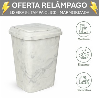 Lixeira 9L Cinza Mármore com Tampa Click | Moderna Compacta para Banheiro, Cozinha e Escritório em Oferta na Shopee