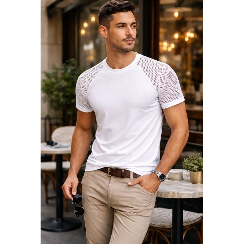 Camisa Mesh Masculina Transparente Estilo Festa Balada Luxo