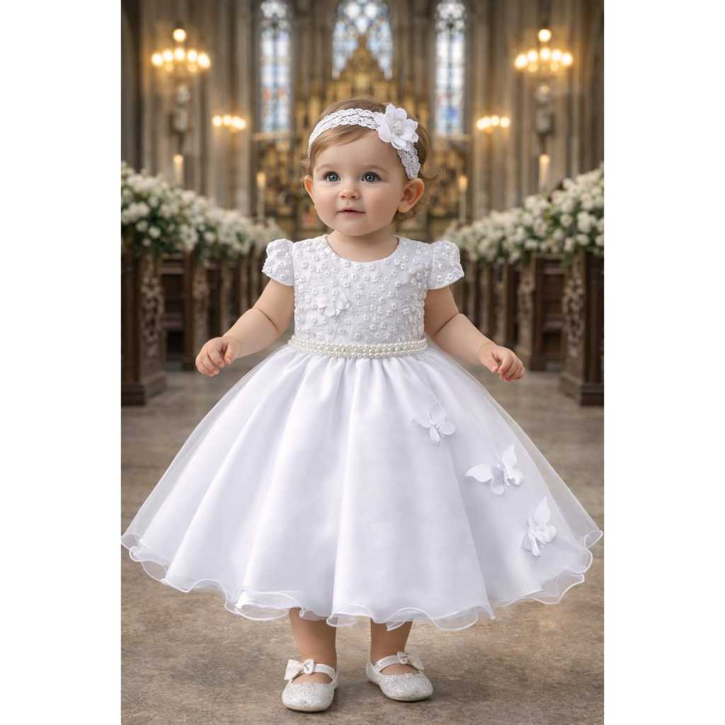 vestido infantil batizado daminha festa cinto perolas saia gode