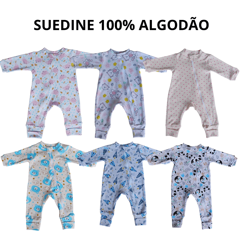 Kit 3 Macacao Bebe Macacão Infantil Com Ziper Vira Pé Suedine Macacões Bebê em Oferta na Shopee