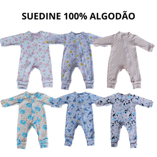 Kit 3 Macacao Bebe Macacão Infantil Com Ziper Vira Pé Suedine Macacões Bebê em Oferta na Shopee