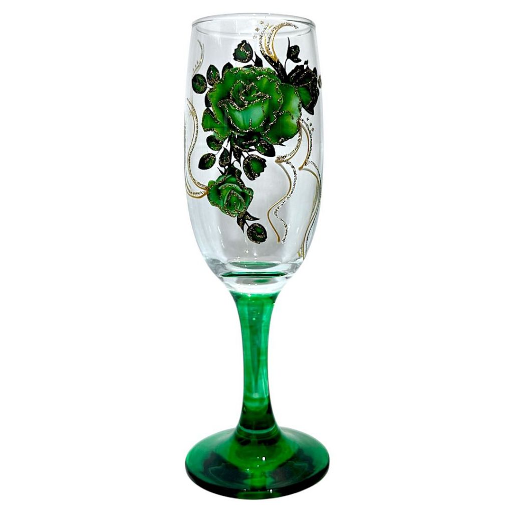 Taça Gallant Pomba Gira Malandra Cigana Vidro Verde Brillho Verde Umbanda