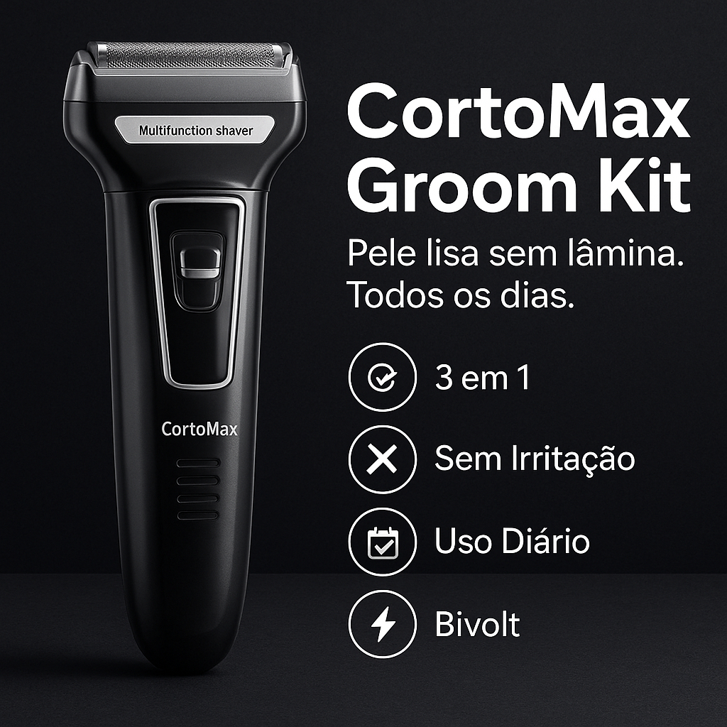 Aparador de Barba 3 em 1 CortoMax Groom Kit Recarregável Bivolt | Barbeador Elétrico Sem Fio Para Barba, Corpo e Íntimo em Oferta na Shopee