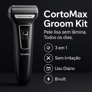 Aparador de Barba 3 em 1 CortoMax Groom Kit Recarregável Bivolt | Barbeador Elétrico Sem Fio Para Barba, Corpo e Íntimo em Oferta na Shopee