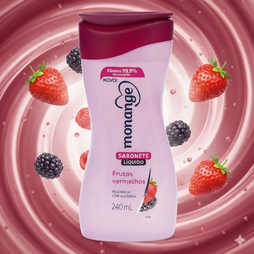 MONANGE SABONETE LIQUIDO GLICERINADO - FRUTAS VERMELHAS - 240ML em Oferta na Shopee