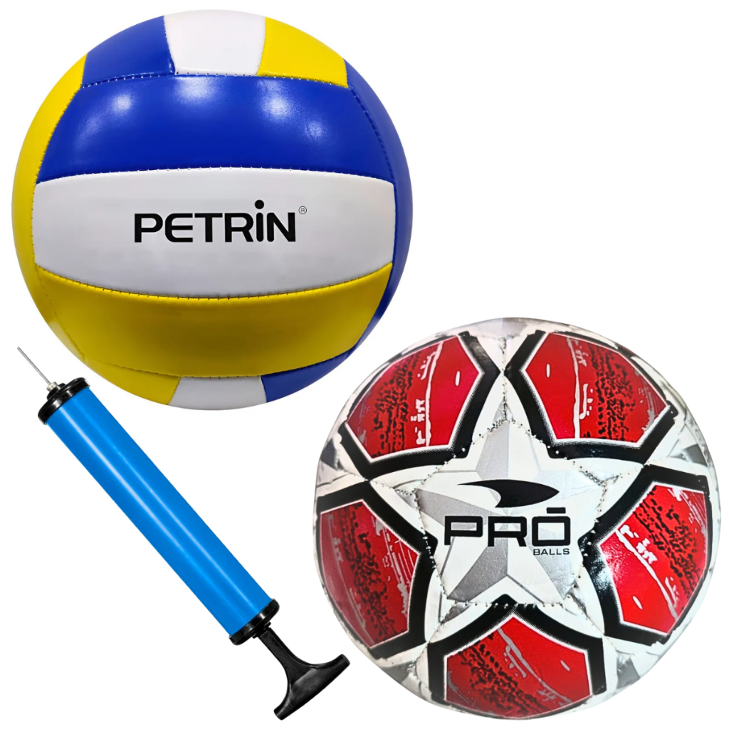 Kit Bola Futebol Tm Oficial Bola de Vôlei + Bomba Com Bico Pro modelos Aleatorio