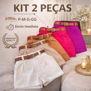 Kit 2 Short Alfaiataria Feminino Com Bolso Com Cinto Cintura Alta PROMOÇÃO em Oferta na Shopee