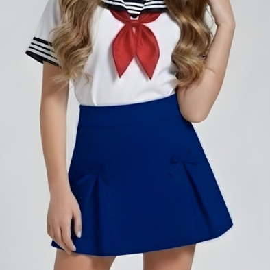 Short Saia Infantil Com Laços - Elegancia Para Escola e Dia a Dia
