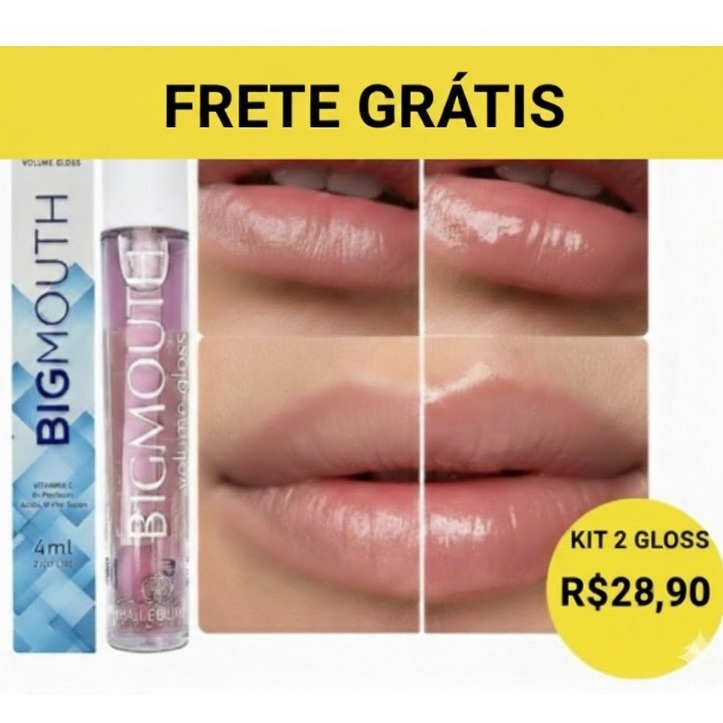 Kit 2 Lip Gloss efeito volume Big Mouth PHALLEBEAUTY COSMETICS - INCOLOR + GOLD