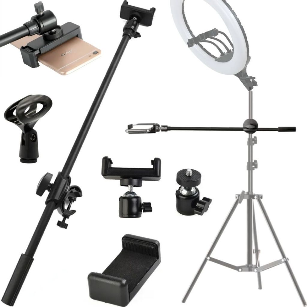 Barra Braço Horizontal Suporte Para Celular Iphone Tripé Pedestal Ring Light Microfone em Oferta na Shopee