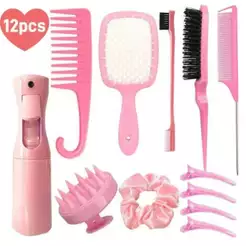 12pcs Escova Para Cabelos Encaracolados Conjunto De Pente De Rabo De Rato Curvo Natural