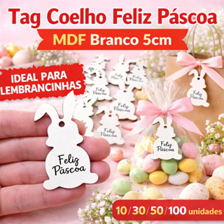 Tag Coelho Feliz Páscoa em MDF Branco 5cm – Aplique para Lembrancinhas em Oferta na Shopee